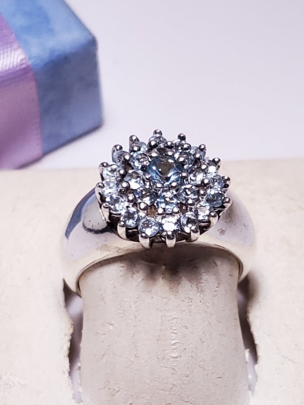 Estate 1.50ctw Natural sky Blue Topaz circle top Sterling Silver 925 Ring #24376